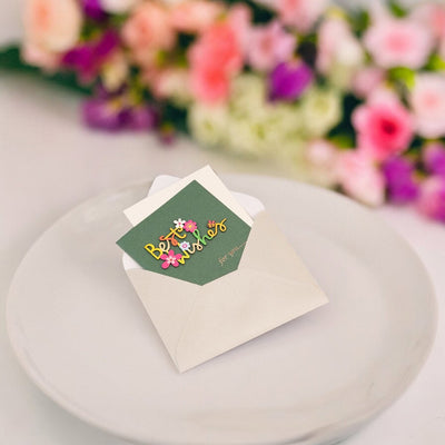 Felicitare 3D cu flori, mesaj Best Wishes și plic - verde - CraftUp