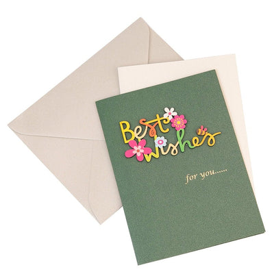 Felicitare 3D cu flori, mesaj Best Wishes și plic - verde - CraftUp