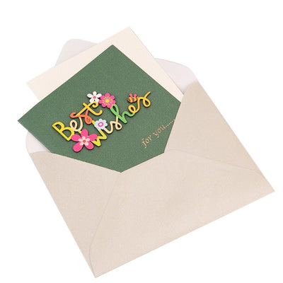 Felicitare 3D cu flori, mesaj Best Wishes și plic - verde - CraftUp