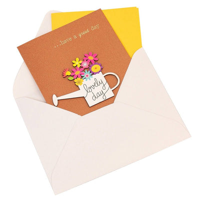 Felicitare 3D cu flori, mesaj Lovely Day și plic - maro - CraftUp