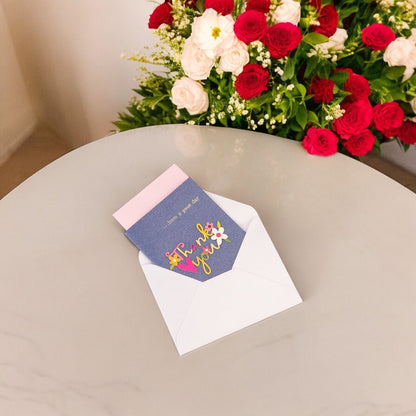 Felicitare 3D cu flori, mesaj Thank You și plic - albastru - CraftUp