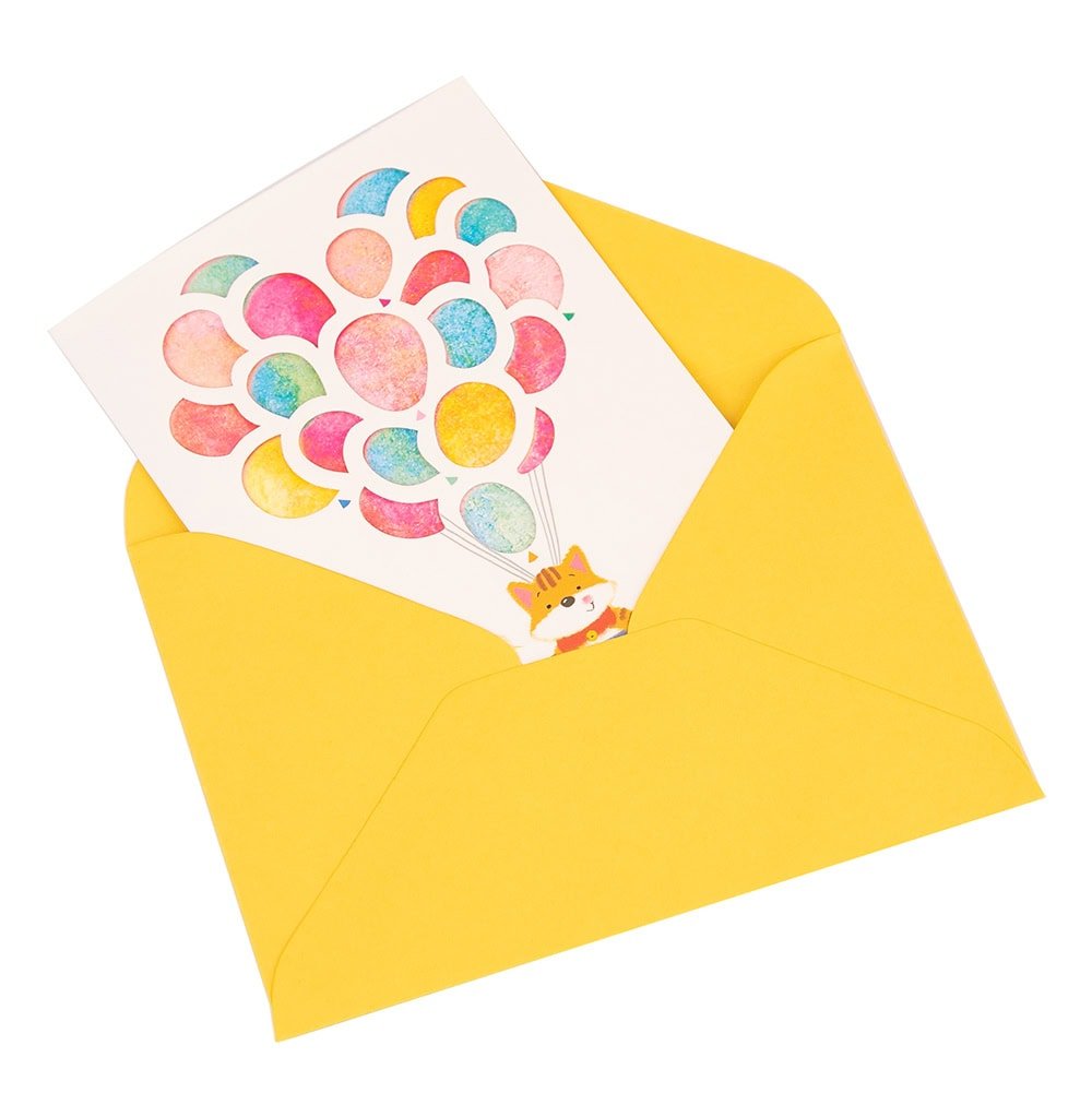 Felicitare decupată model baloane cu plic galben - CraftUp