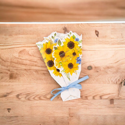 Felicitare hârtie cu panglică model buchet de flori - albastru (set 10 buc) - CraftUp