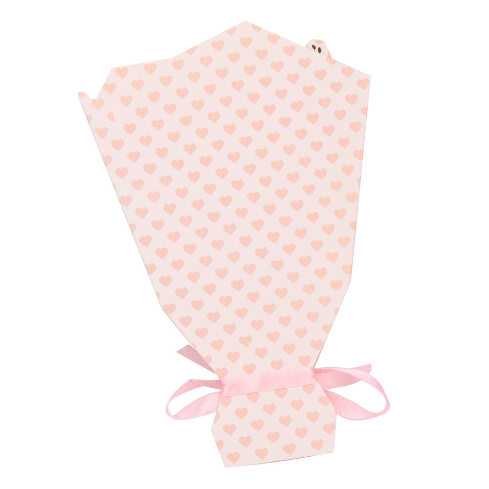 Felicitare hârtie cu panglică model buchet de flori - roz (set 10 buc) - CraftUp