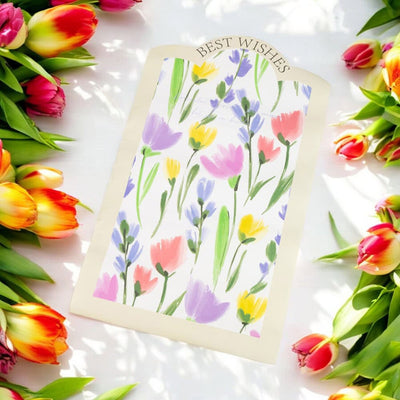 Foi de ambalat decorative model floral Best Wishes - galben (set 10 buc) - CraftUp