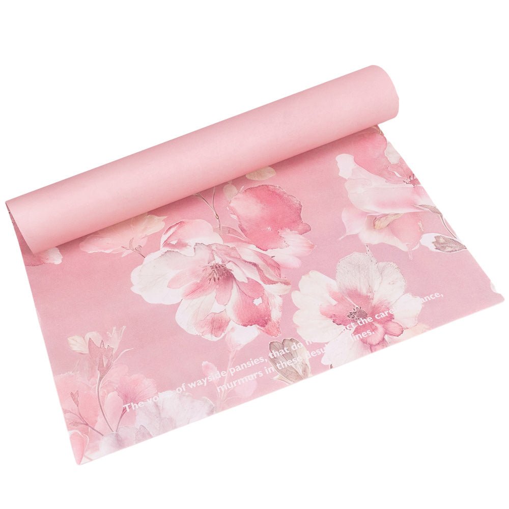Foi de ambalat decorative model floral și text - roz (set 10 buc) 38x50cm - CraftUp