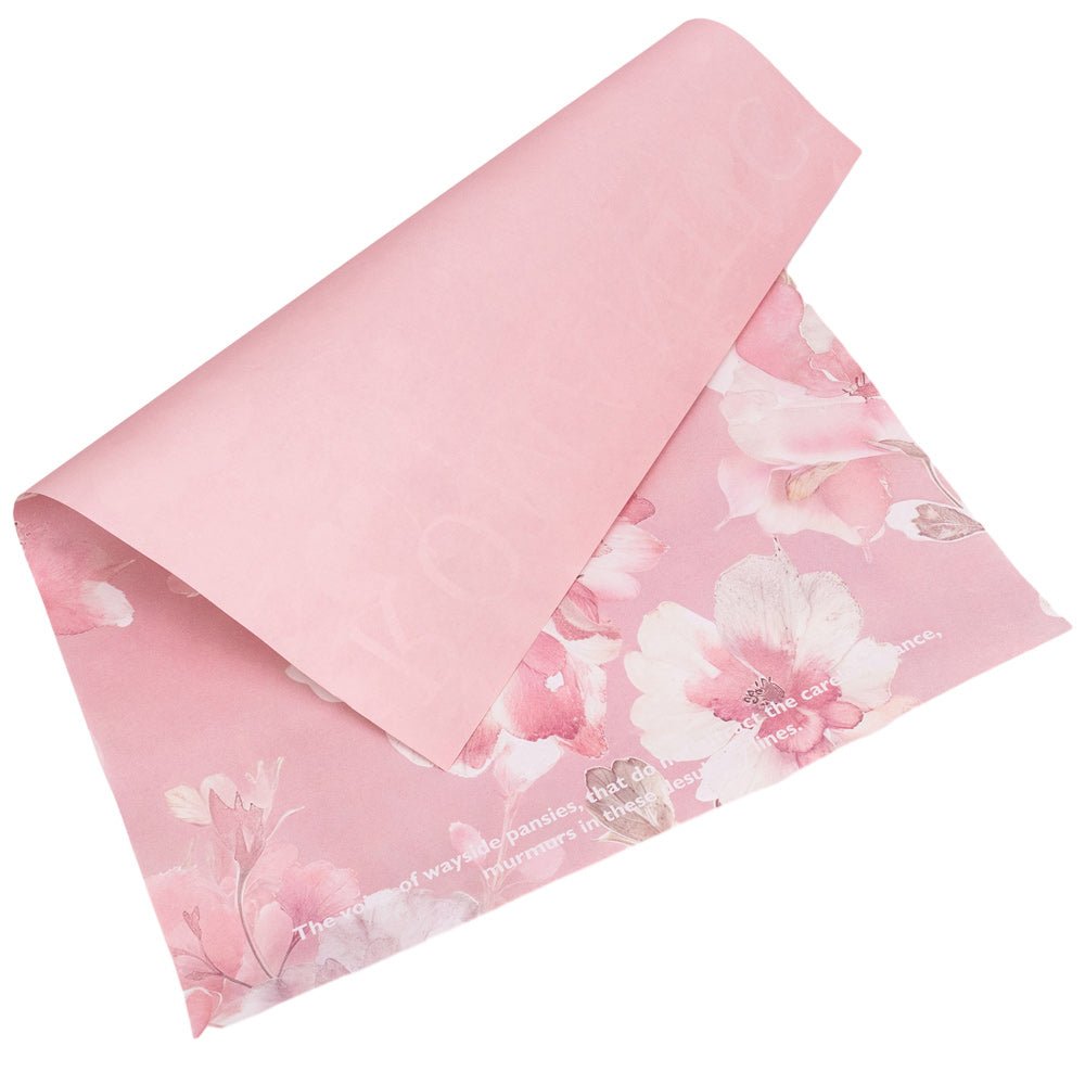 Foi de ambalat decorative model floral și text - roz (set 10 buc) 38x50cm - CraftUp