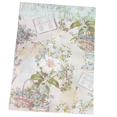 Foi de ambalat decorative model floral vintage - turcoaz (set 10 buc) - CraftUp