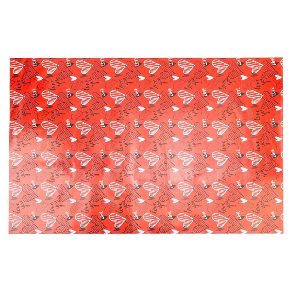 Foi hârtie de ambalat colorate - model 1 roșu cu inimi (set 50 buc) - CraftUp