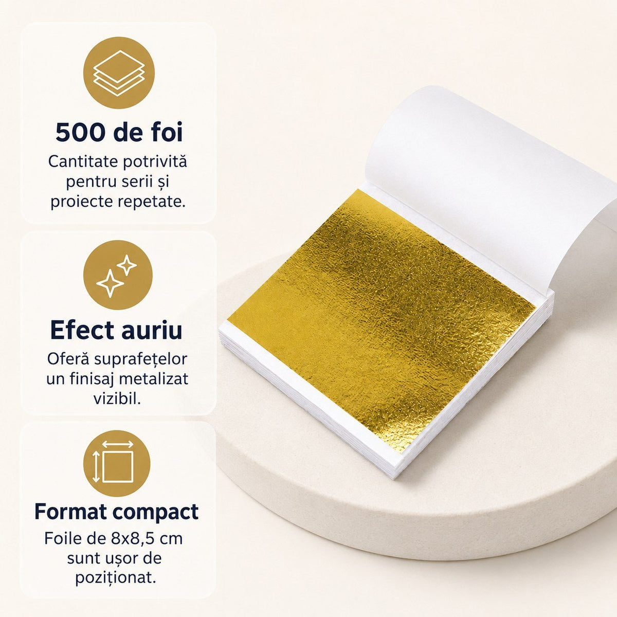 Foi imitație aur pentru proiect DIY (500 foi) - CraftUp