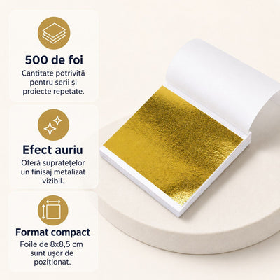 Foi imitație aur pentru proiect DIY (500 foi) - CraftUp