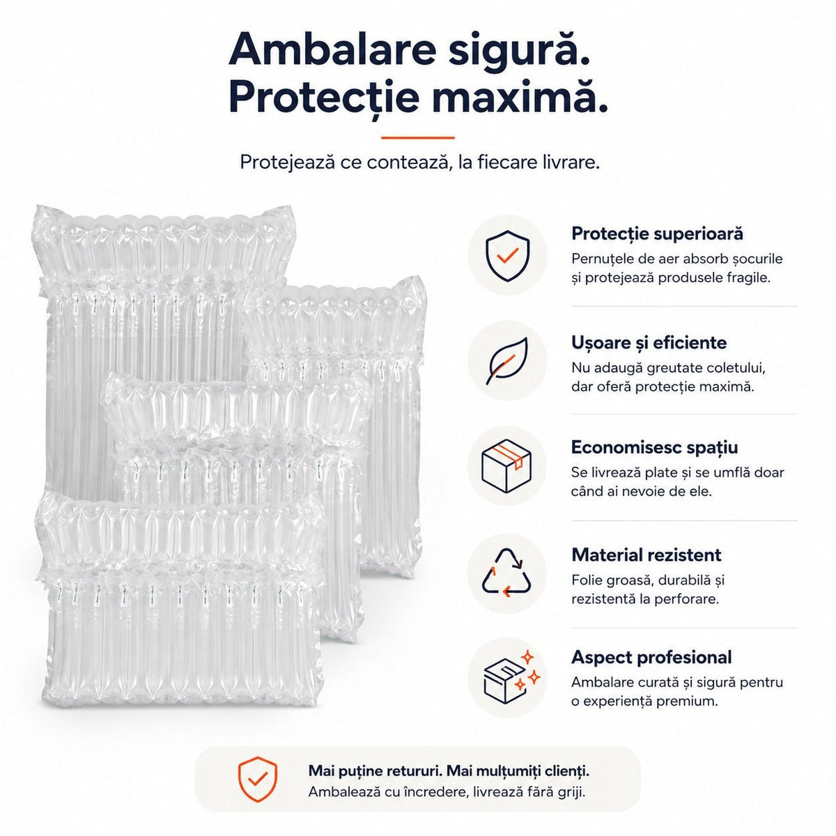 Folie cu pernițe de aer pentru ambalat - transparent (set 50 buc) - CraftUp