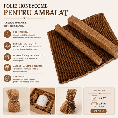 Folie honeycomb pentru ambalat - maro (set 6 buc) - CraftUp