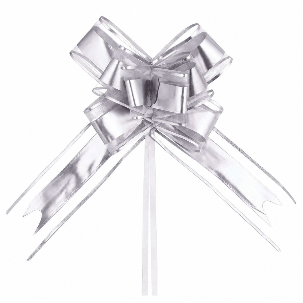 Funde pull bow din satin și organza - argintiu (set 10 buc) - CraftUp