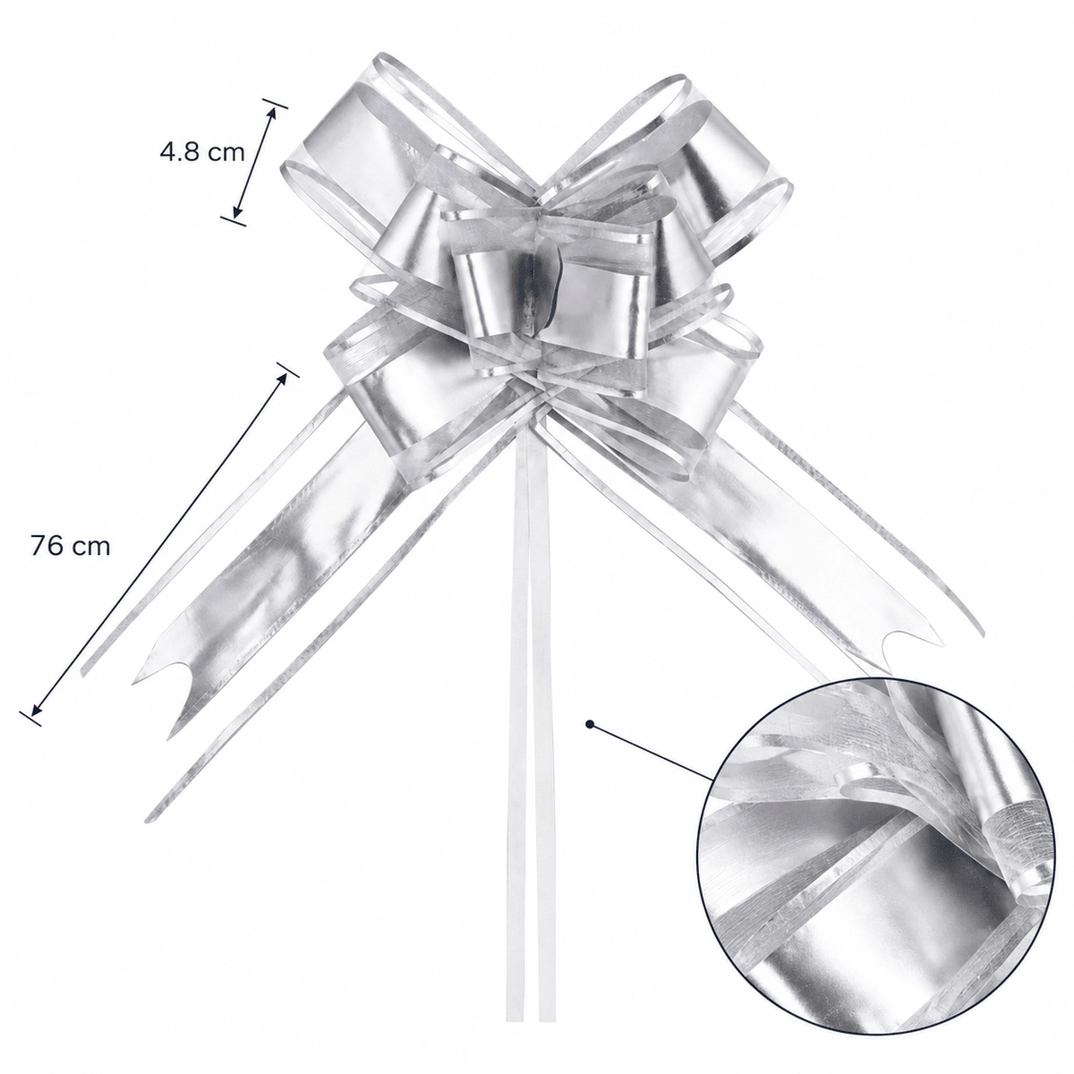 Funde pull bow din satin și organza - argintiu (set 10 buc) - CraftUp