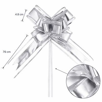Funde pull bow din satin și organza - argintiu (set 10 buc) - CraftUp