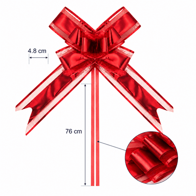Funde pull bow din satin și organza - roșu (set 10 buc) - CraftUp