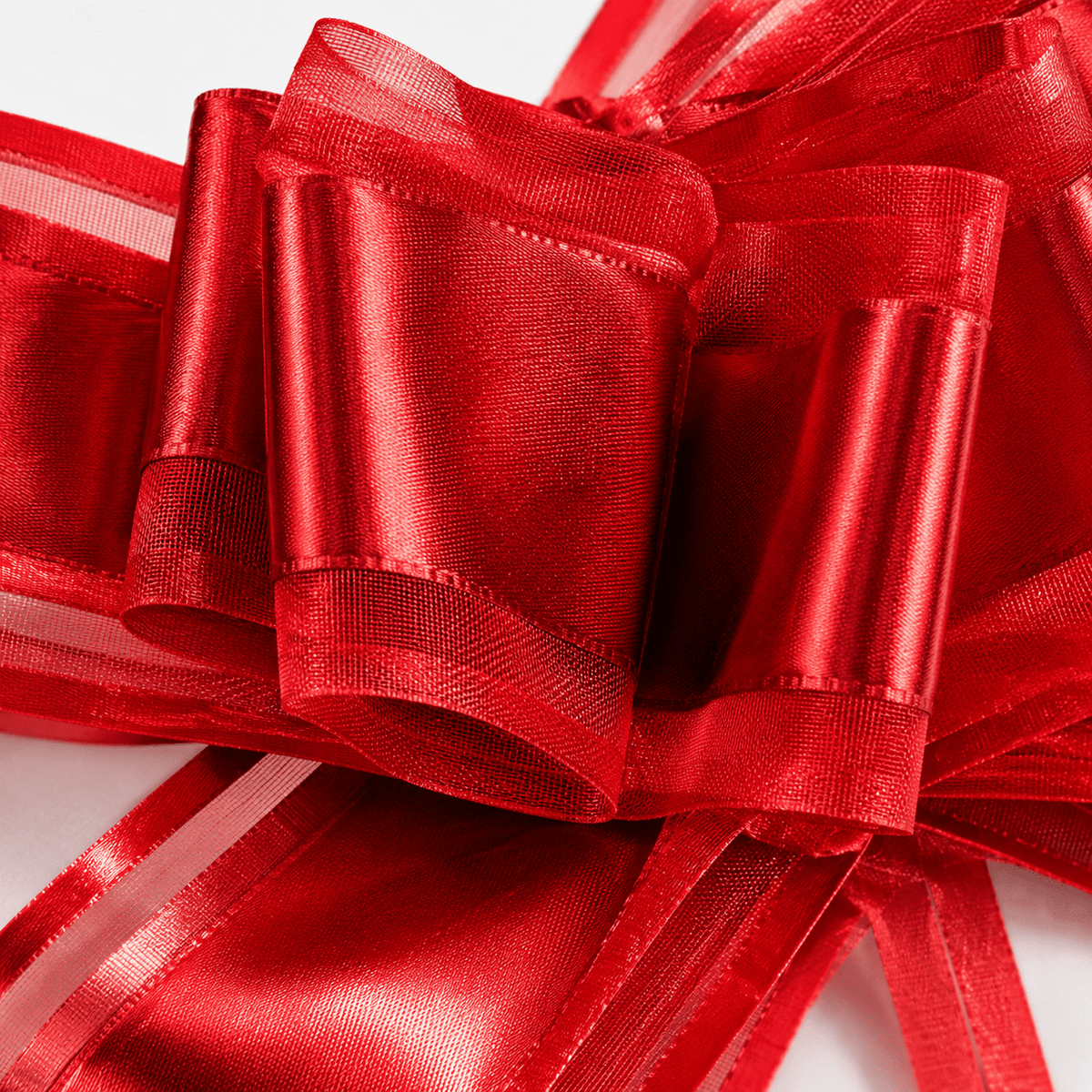Funde pull bow din satin și organza - roșu (set 10 buc) - CraftUp