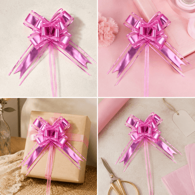 Funde pull bow din satin și organza - roz (set 10 buc) - CraftUp