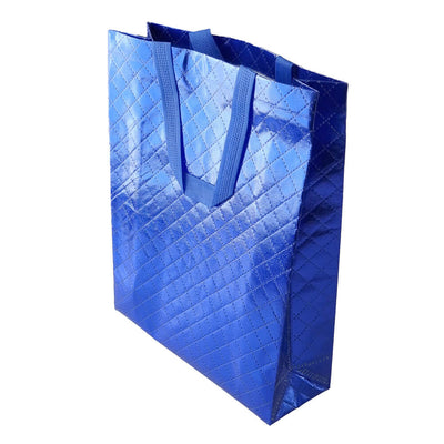 Geantă lucioasă non - woven cu țesătura romb 30x36cm - albastru - CraftUp