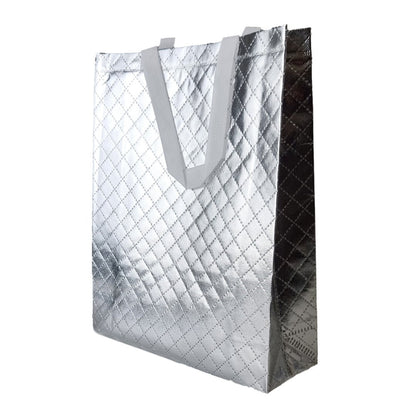 Geantă lucioasă non - woven cu țesătura romb 30x36cm - argintiu - CraftUp