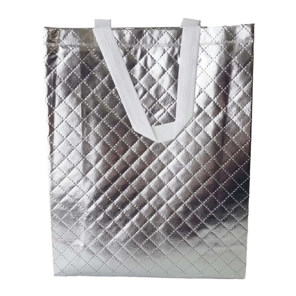 Geantă lucioasă non - woven cu țesătura romb 30x36cm - argintiu - CraftUp