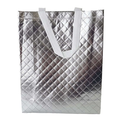 Geantă lucioasă non - woven cu țesătura romb 30x36cm - argintiu - CraftUp