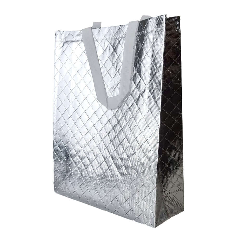 Geantă lucioasă non - woven cu țesătura romb 30x36cm - argintiu - CraftUp
