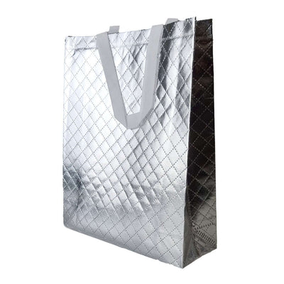 Geantă lucioasă non - woven cu țesătura romb 30x36cm - argintiu - CraftUp