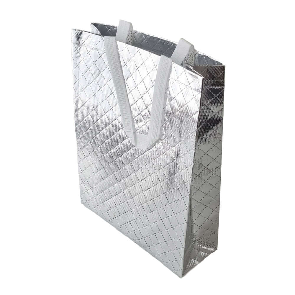 Geantă lucioasă non - woven cu țesătura romb 30x36cm - argintiu - CraftUp