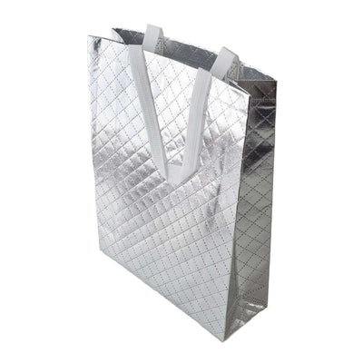 Geantă lucioasă non - woven cu țesătura romb 30x36cm - argintiu - CraftUp