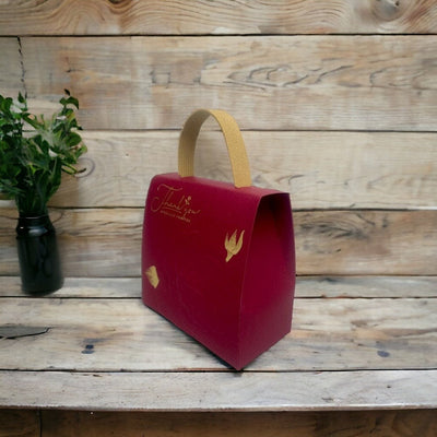 Gentuță cu mâner model trandafir și mesaj Thank You - Vișiniu (set 50 buc) - CraftUp