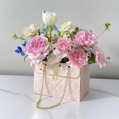 Gentuță model romburi cu lănțișor auriu - roz (set 10 buc) - CraftUp