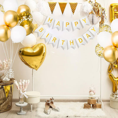 Ghirlandă hârtie cu litere pentru petrecere cu mesaj Happy Birthday - alb - CraftUp