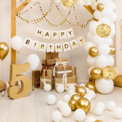 Ghirlandă hârtie cu litere pentru petrecere cu mesaj Happy Birthday - alb - CraftUp
