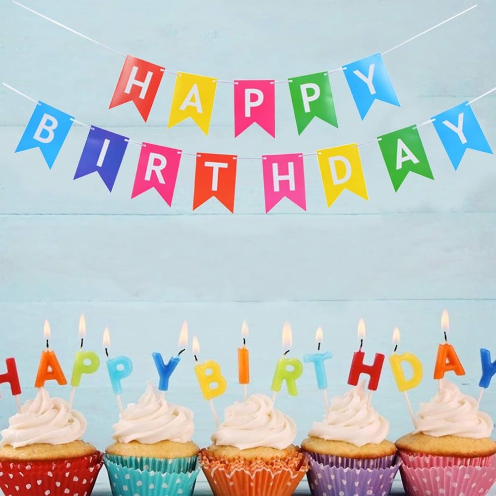Ghirlandă hârtie cu litere pentru petrecere cu mesaj Happy Birthday - multicolor - CraftUp