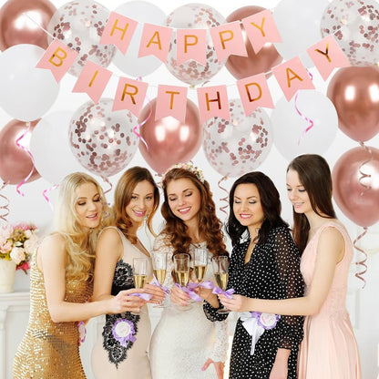 Ghirlandă hârtie cu litere pentru petrecere cu mesaj Happy Birthday - roz - CraftUp