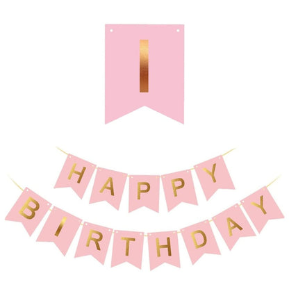 Ghirlandă hârtie cu litere pentru petrecere cu mesaj Happy Birthday - roz - CraftUp