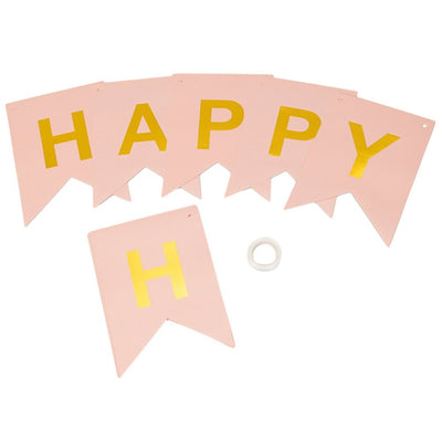 Ghirlandă hârtie cu litere pentru petrecere cu mesaj Happy Birthday - roz - CraftUp