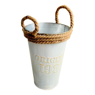 Ghiveci de metal cu mânere din iută - alb 12.5x20cm - CraftUp