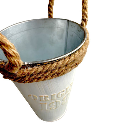 Ghiveci de metal cu mânere din iută - alb 12.5x20cm - CraftUp