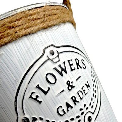 Ghiveci rotund din metal cu mânere din iută model Flowers and Garden - CraftUp