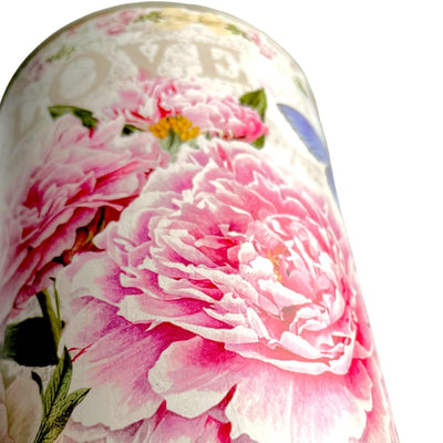 Ghiveci rotund din plastic model flori roz 13x16cm - CraftUp