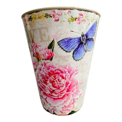 Ghiveci rotund din plastic model flori roz 13x16cm - CraftUp