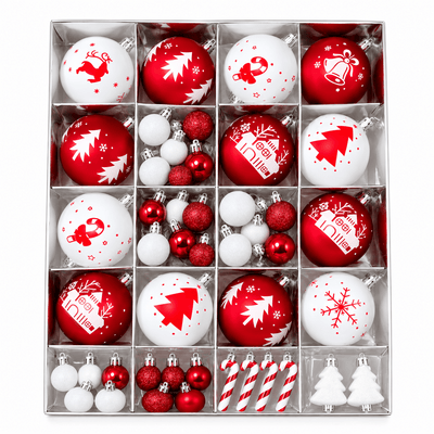 Globuri de Crăciun și ornamente de brad - roșu și alb (set 46 buc) - CraftUp