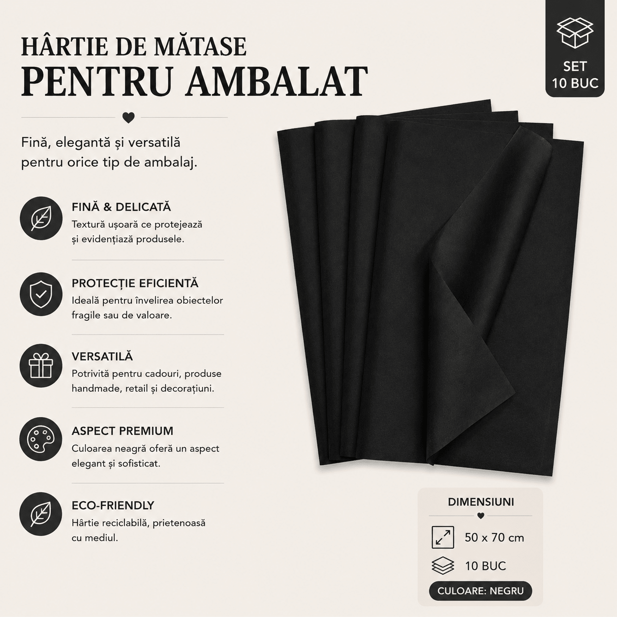Hârtie de mătase pentru ambalat (set 10 buc) - CraftUp