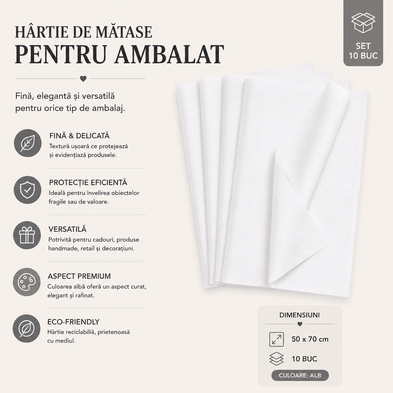 Hârtie de mătase pentru ambalat (set 10 buc) - CraftUp