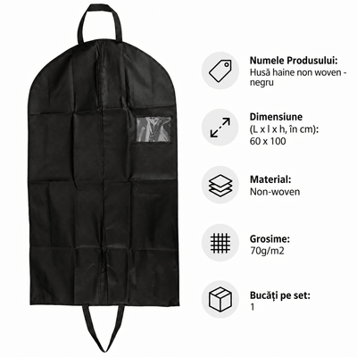 Husă haine non woven - negru - CraftUp