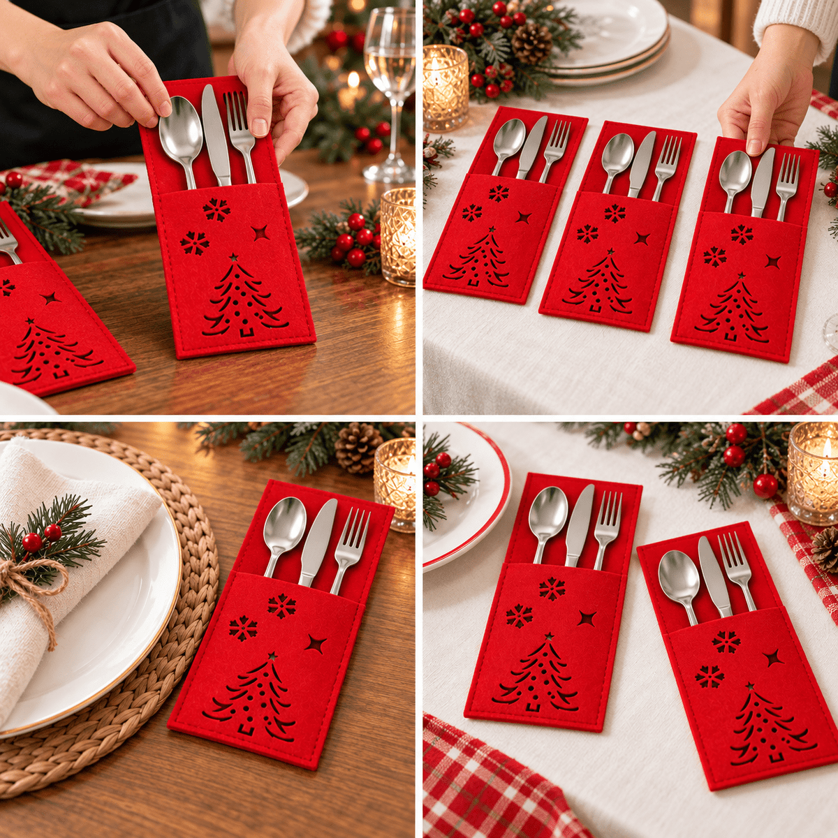 Huse decorative pentru tacâmuri de Crăciun - roșu (set 4 buc) - CraftUp