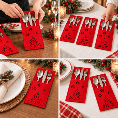 Huse decorative pentru tacâmuri de Crăciun - roșu (set 4 buc) - CraftUp